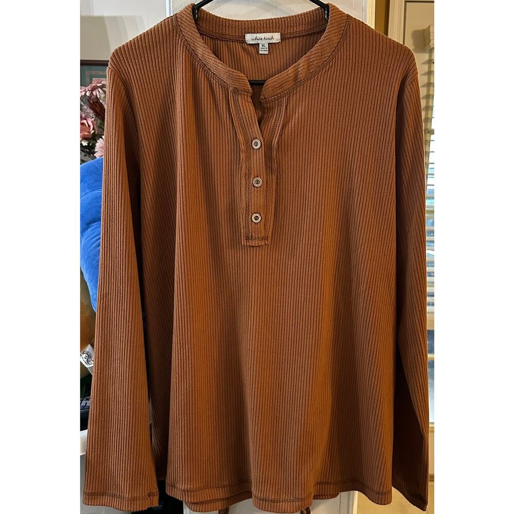 White‎ Birch Women's Brown Henley Textured Long Sleeve Shirt Soft Size XL